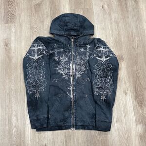 RARE Vintage 00s Y2K Aqua Vi Anchor Full Zip Hoodie Men's Size Large Navy Blue